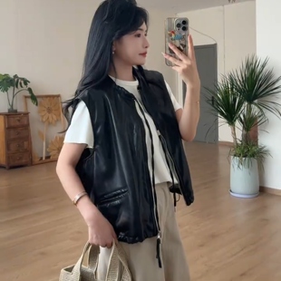 宽松休闲百搭洋气减龄马夹上衣潮 新款 韩系时尚 皮衣马甲女2025秋季