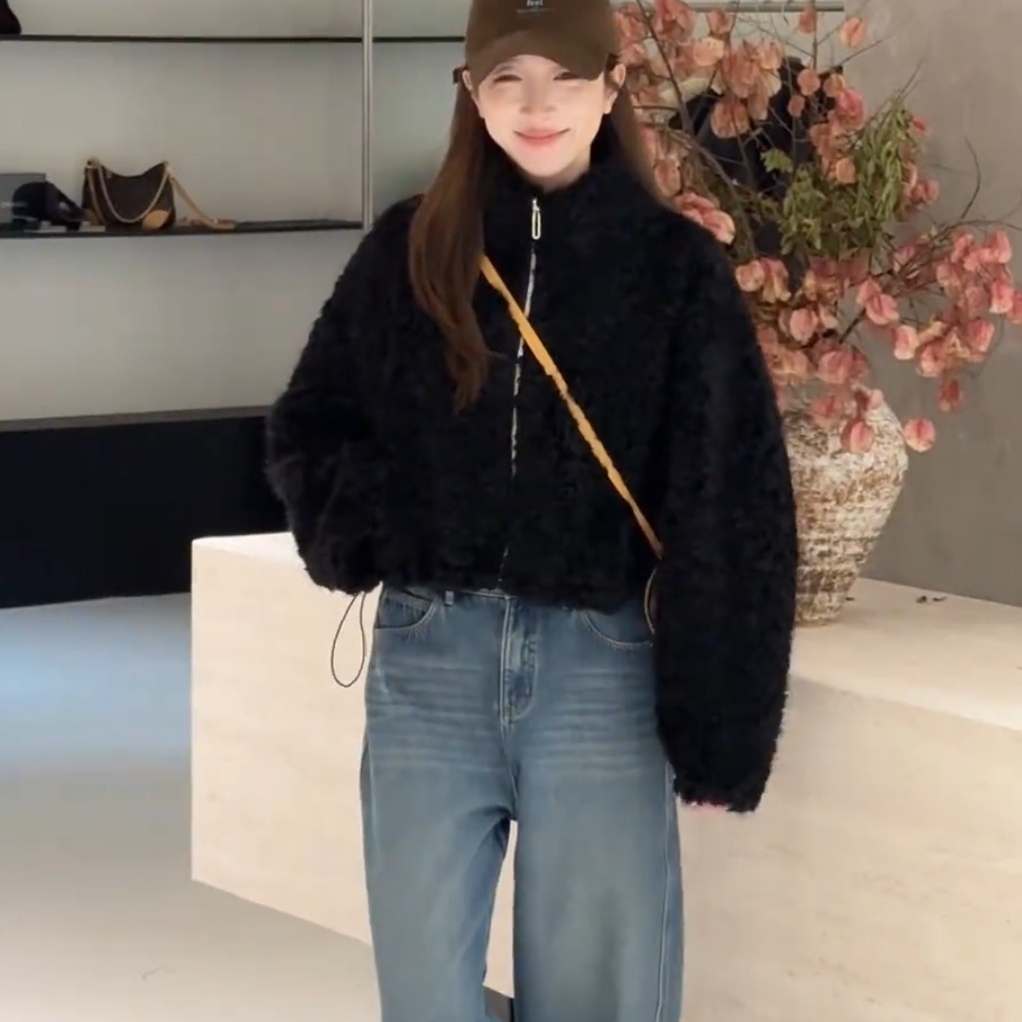 韩系立领羊羔毛外套女冬季新款
