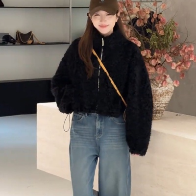 韩系立领羊羔毛外套女冬季新款