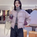 宽松显瘦加厚保暖白鸭绒面包服 新款 短款 圆领拼色羽绒服女2025冬季