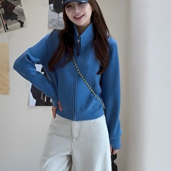 韩系立领休闲卫衣外套女2026秋季新款小个子宽松显瘦百搭长袖上衣
