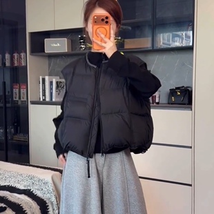 短款圆领白鸭绒羽绒马甲女2026秋冬季新款小个子宽松百搭显瘦马夹
