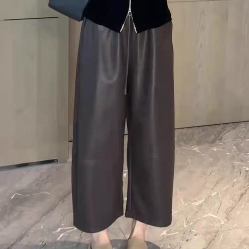 欧货时尚直筒阔腿皮裤女秋季新款