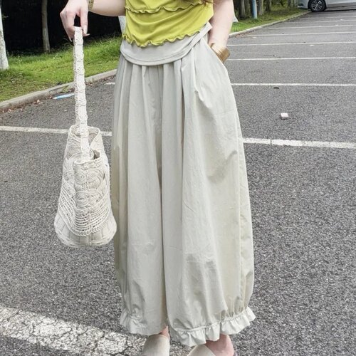 韩系花苞薄款九分阔腿裤女夏季