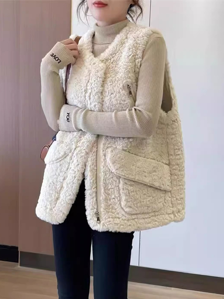 羊羔毛马甲女2025秋冬新款韩版宽松外穿坎肩皮毛一体毛绒马夹外套