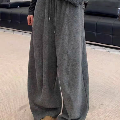 韩版慵懒风高腰加绒阔腿裤女2025秋冬季新款宽松显瘦百搭弯刀裤潮