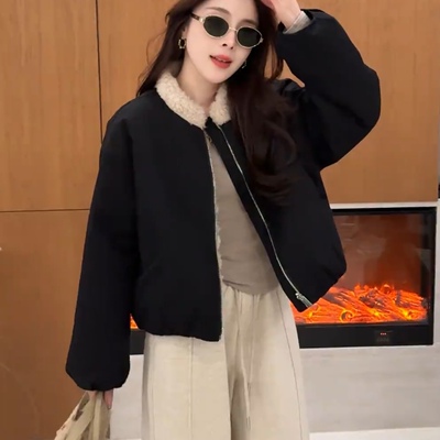 韩系毛绒领双面穿加绒外套女冬季