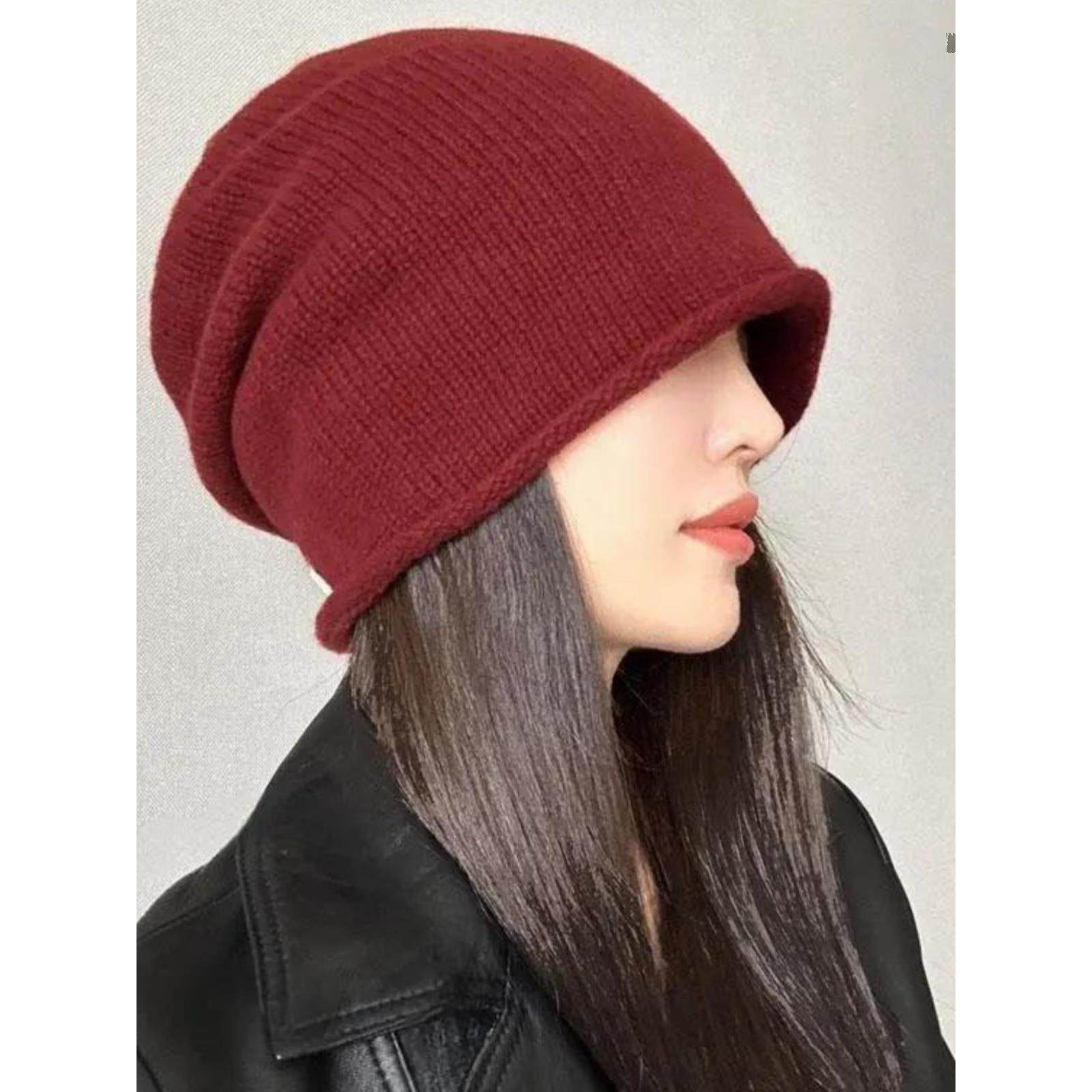24秋冬慵懒感大size纯羊毛堆堆帽显脸小显白红色针织帽男女款冷帽