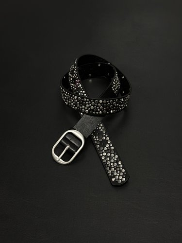 Vintage中古做旧黑色金属铆钉朋克针扣皮带重工男女款腰带皮带