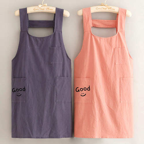 褶皱棉麻布印制logo防污围裙文艺