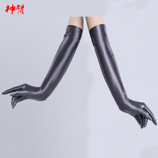 瑜伽裤同款材质油光布高弹丝滑高弹防晒油亮手套性感舞台演出COS