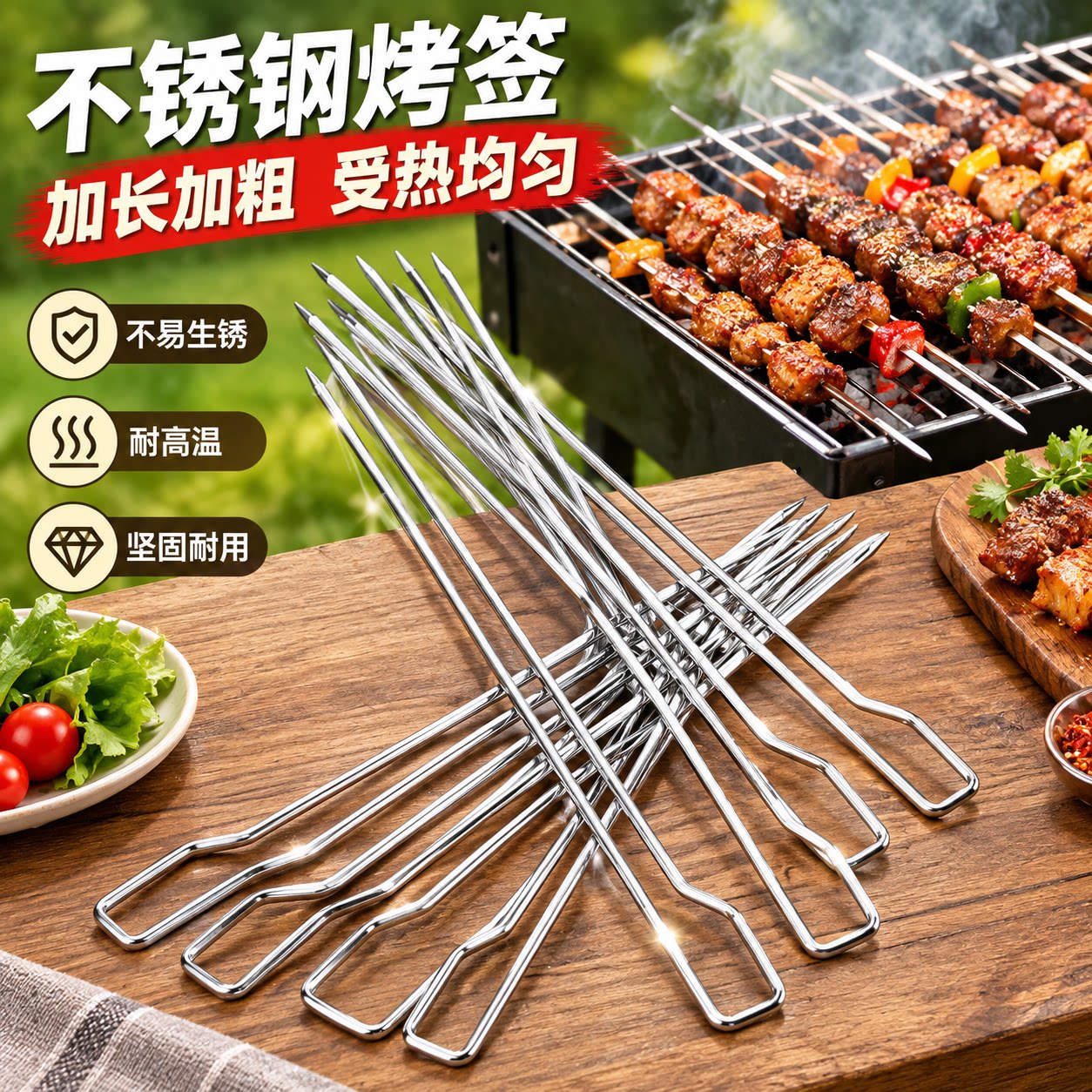 不锈钢烧烤签烤肉签子烧烤针烤串签羊肉串签户外烧烤工具家用长签
