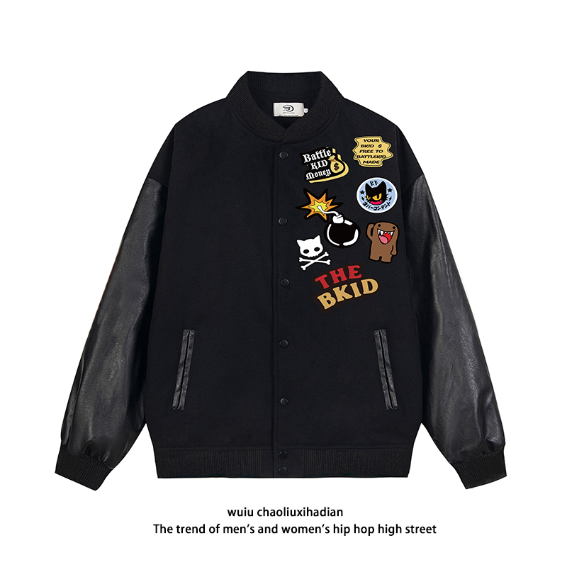 铁柱先生WUIU美式PU皮袖棒球服