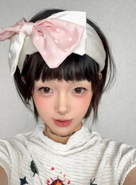 甜美粉色撞色波点蝴蝶结发箍