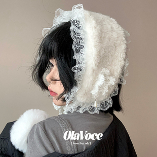 日系甜美少女蕾丝边保暖护耳耳暖学生保暖防寒绑带耳罩冬户外耳包