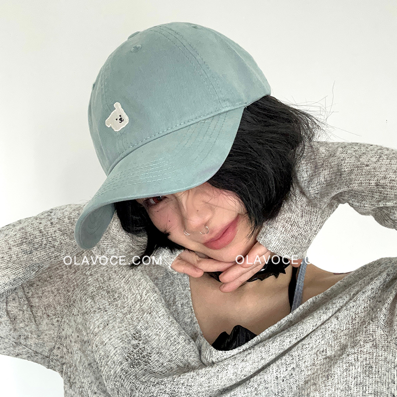 韩系小熊刺绣宽檐鸭舌帽