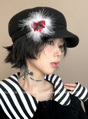 ola原创优雅小众爱心黑色礼帽女艺术生气质显脸小老钱风八角帽女