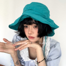 速干防晒帽子 ola定染松石绿色渔夫帽女显脸小显白大檐遮阳帽薄款