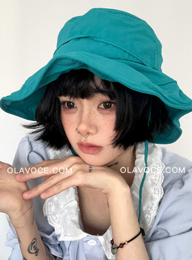 ola定染松石绿色渔夫帽女显脸小显白大檐遮阳帽薄款速干防晒帽子