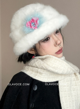 气质美学~ola原创毛绒渔夫帽女冬季韩版盆帽显脸小保暖优雅礼帽女