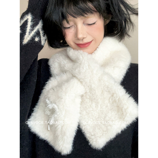 暖呼呼~可爱少女冬季保暖雪花交叉围脖毛绒韩版甜美学生加厚围巾