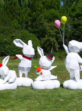 卡通玻璃钢几何兔子雕塑云朵座椅大型户外商场园林景观草坪摆件