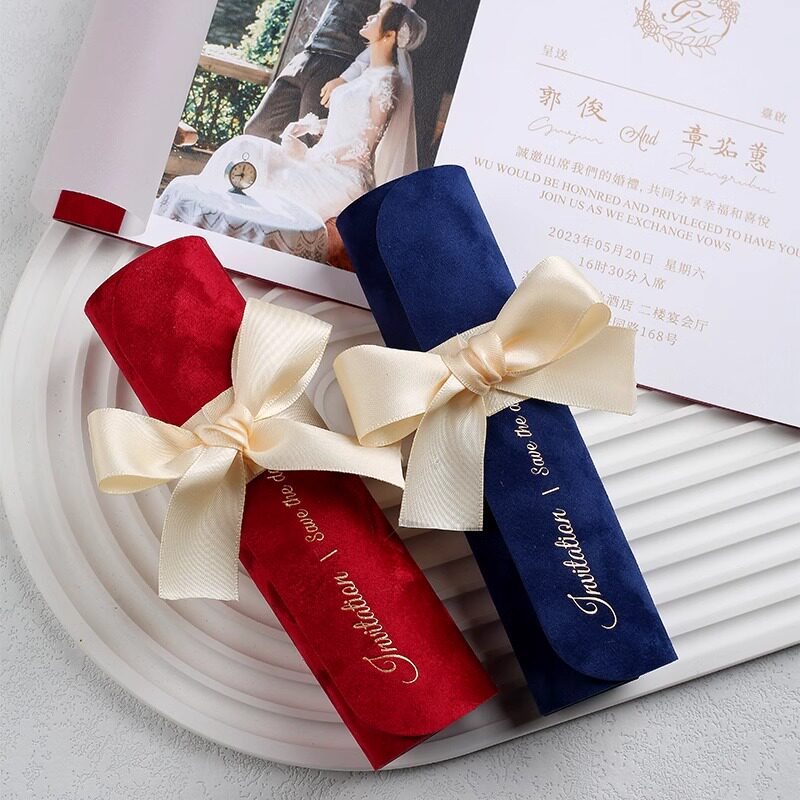 MarryGo高端婚礼丝绒卷轴誓言卡欧式结婚请帖 硫酸纸高档贺卡情书