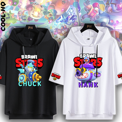 荒野乱斗BrawlStars联名连帽短袖T恤磁暴查克男女新款半袖上衣夏