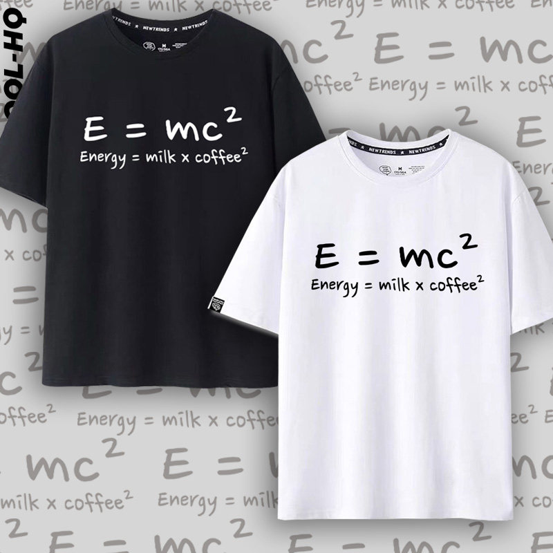 E=mc²爱因斯坦咖啡续命T恤创意恶搞生活大爆炸谢耳朵纯棉短袖男