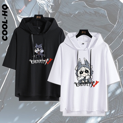 第五人格伊塔库亚同款二次元连帽短袖T恤男宽松休闲五分袖上衣服