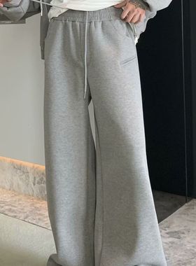 韩版小众高级感灰色休闲直筒卫裤男女显高阔腿垂感拖地运动长裤子