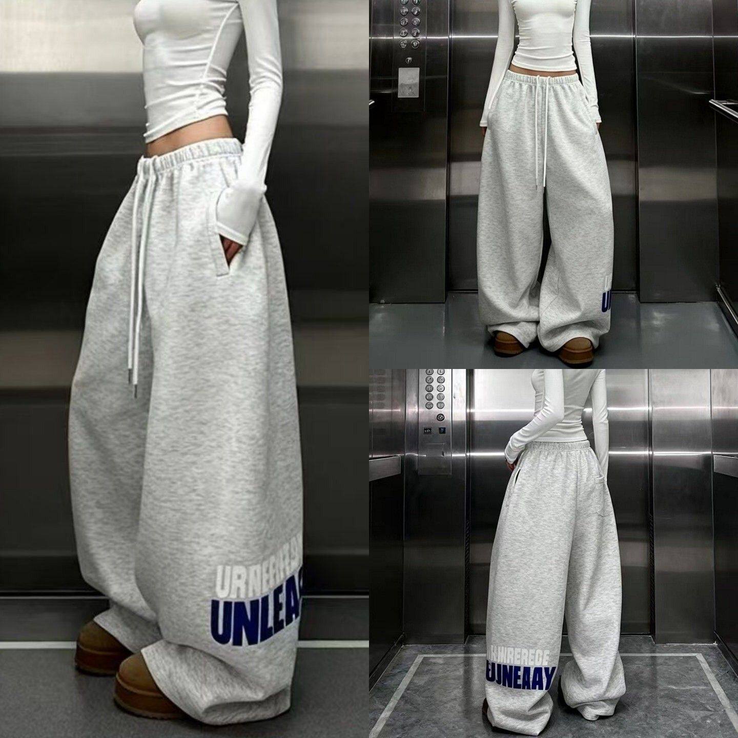 美式嘻哈街舞阔腿运动卫裤男女春秋季新款爵士舞慵懒风宽松休闲裤