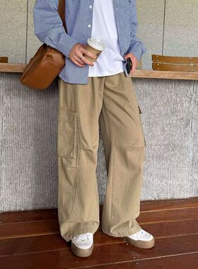 美式纯色水洗工装裤春秋款男生宽松直筒垂感休闲百搭帅气阔腿长裤