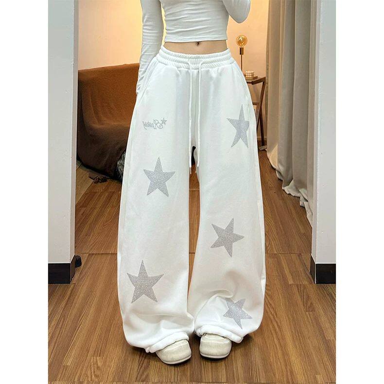 废土风美式复古星星烫钻休闲卫裤男女春秋宽松慵懒显瘦直筒阔腿裤