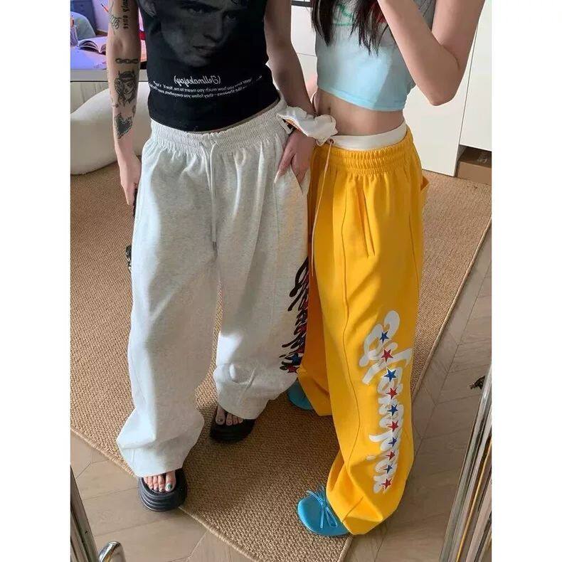 美式街头爵士舞运动裤男女字母印花宽松直筒阔腿裤hiphop嘻哈卫裤