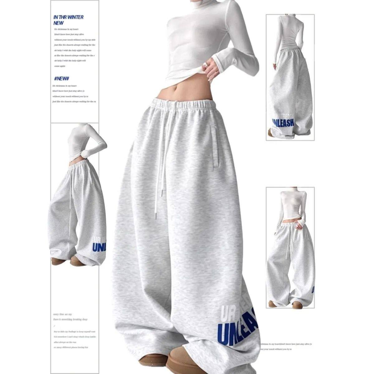 美式复古街舞运动风松紧腰卫裤男女宽松阔腿休闲直筒跳舞运动长裤