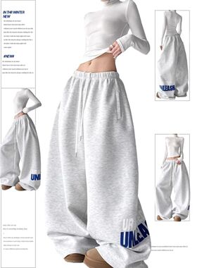 美式复古街舞运动风松紧腰卫裤男女宽松阔腿休闲直筒跳舞运动长裤