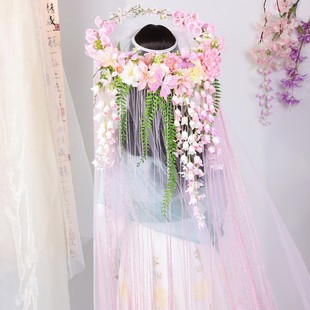 古风发饰竹笠帷帽长纱流苏蕾丝幕篱仙侠气斗笠走秀道具汉服头饰女