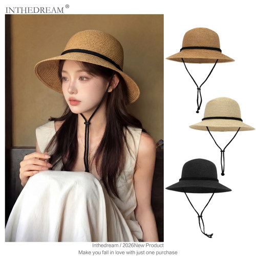 老钱风草编防晒遮阳盆帽女夏季