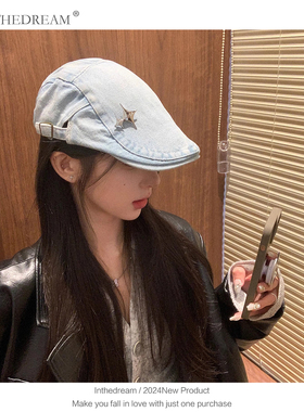 复古水洗做旧牛仔反戴贝雷帽女夏季港风英伦街头潮流前进帽鸭嘴帽