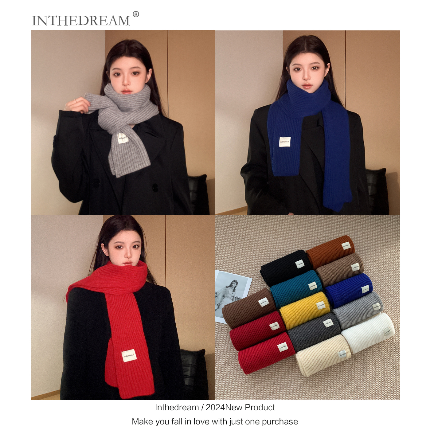 韩版纯色针织围巾女秋冬保暖百搭软糯多色围脖骑行多巴胺披肩网红