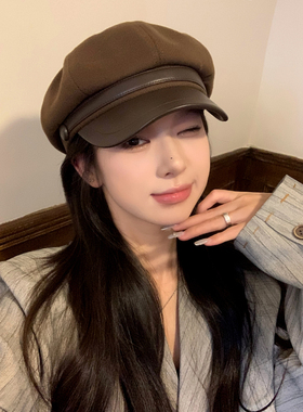 新款2026春季毛呢八角帽子女网红画家贝雷帽鸭舌ins百搭显脸小潮