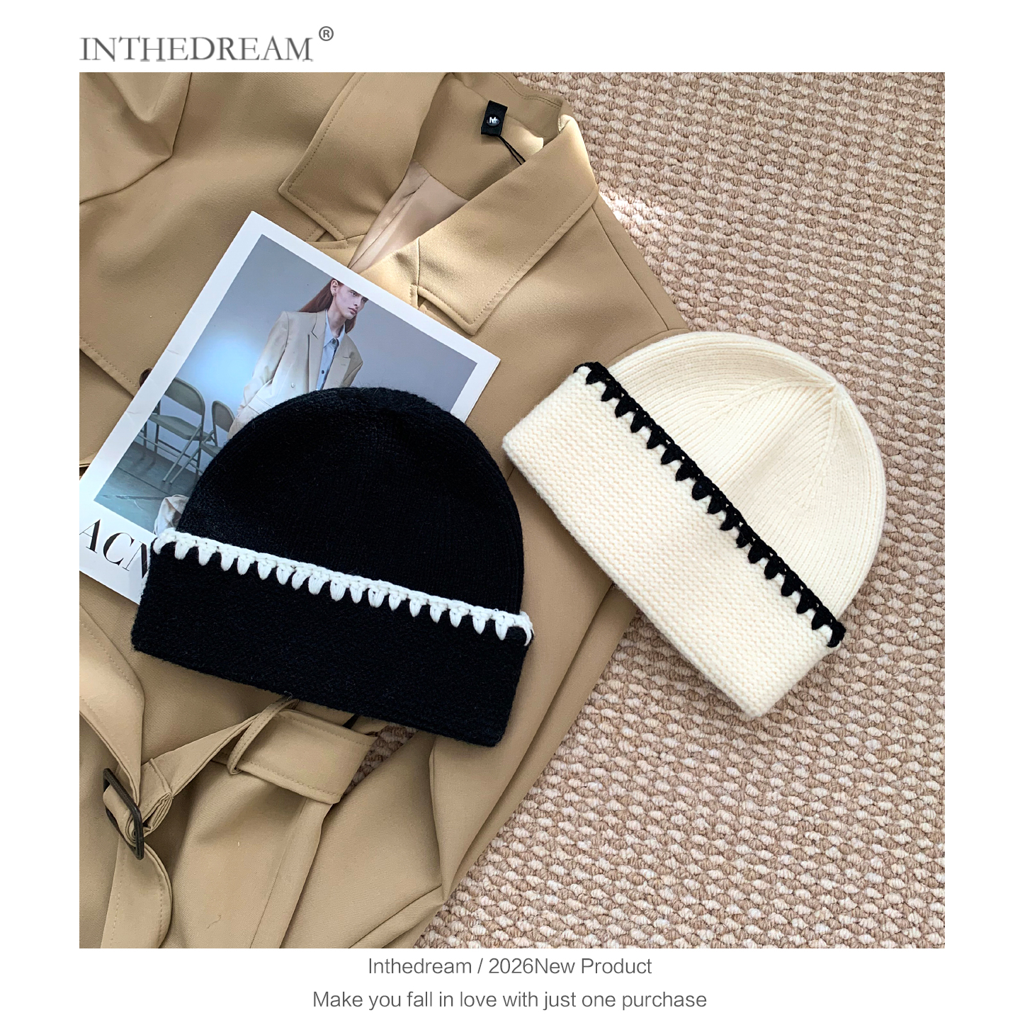 2025新款撞色针织帽男女冬季保暖毛线帽百搭学院风冷帽