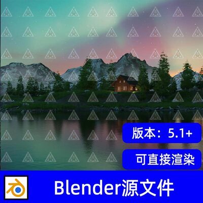 Blender梦幻湖泊木屋雪山山脉3D场景模型工程源文件设计素材