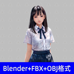 女學(xué)生校服制服3d模型fbx Blender校園二次元 obj