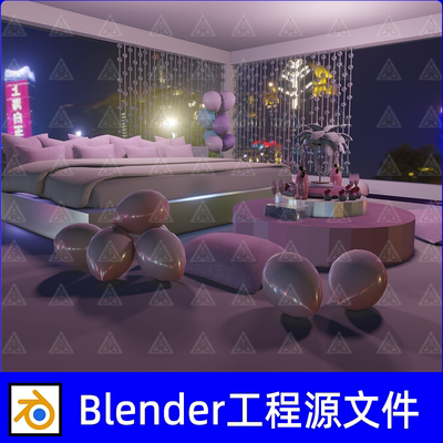 Blender场景水中卧室气球圆台甜品3D建模设计素材工程源文件