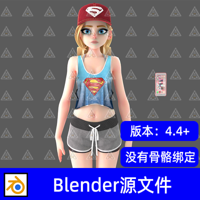blender卡通少女运动女生角色学生人物角色3D模型