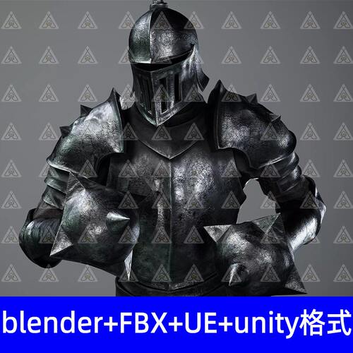 Blender中世纪重甲战士骑士盔甲流星锤3D模型fbx c4d UE unity