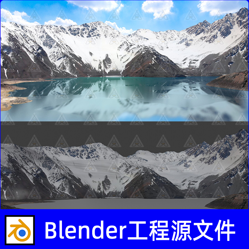 Blender雪山湖泊3D场景模型山脉地形山谷风景三维素材工程源文件