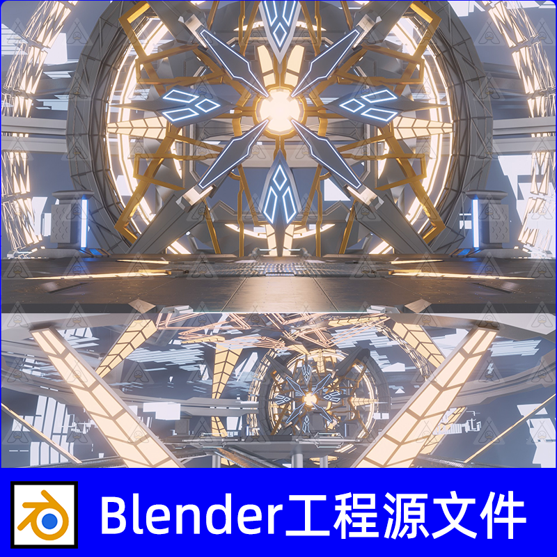 blender科幻空间平台未来科技能量装置传送门场景工程源文件素材